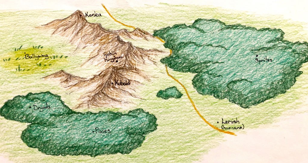 Hand-drawn map of the goblin kingdom and surrounding area